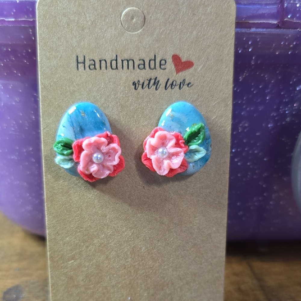 Handmade Easter Egg Earrings - Blue and Pink